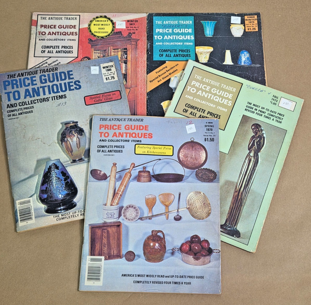 5 Vintage The Antique Trader Price Guide to Antiques Magazine Lot 1973-1980